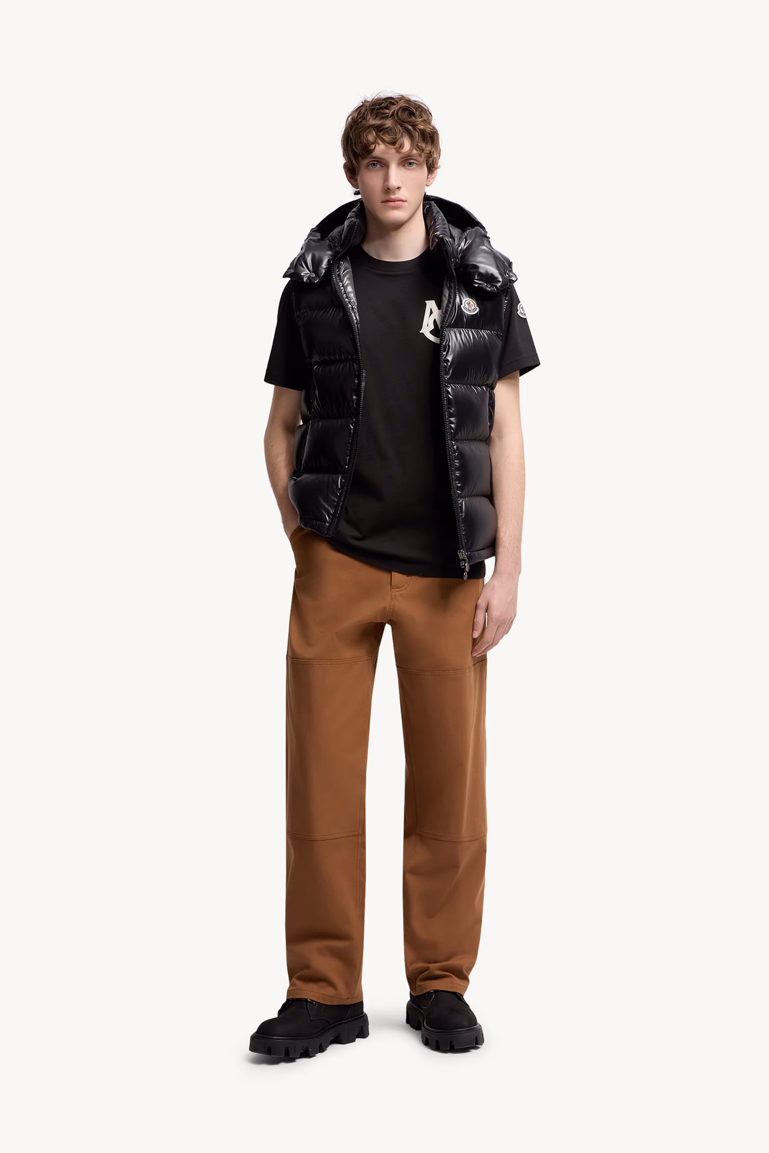 Monogram Cotton T-Shirt Men Black Moncler 0